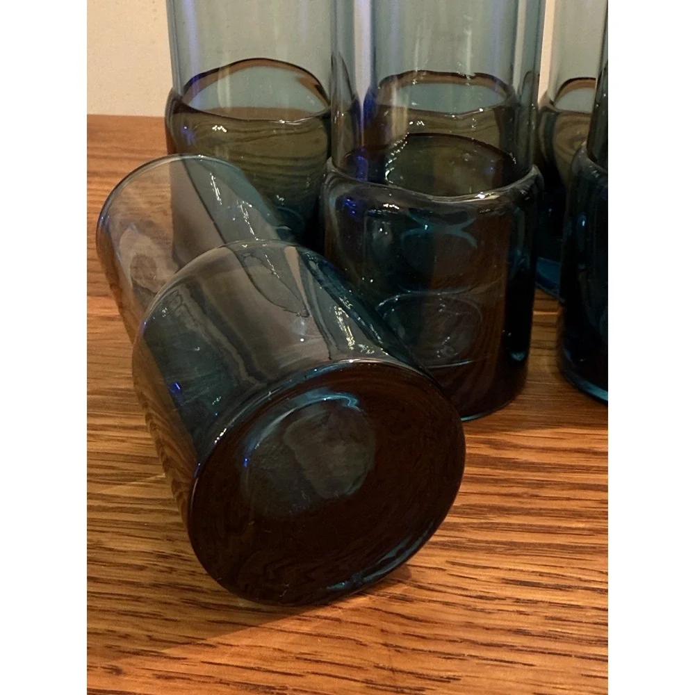 Pier 1 RETIRED Blue Glass‎ Hand Blown Double Dipped Shot/Cordial Glasses Barware